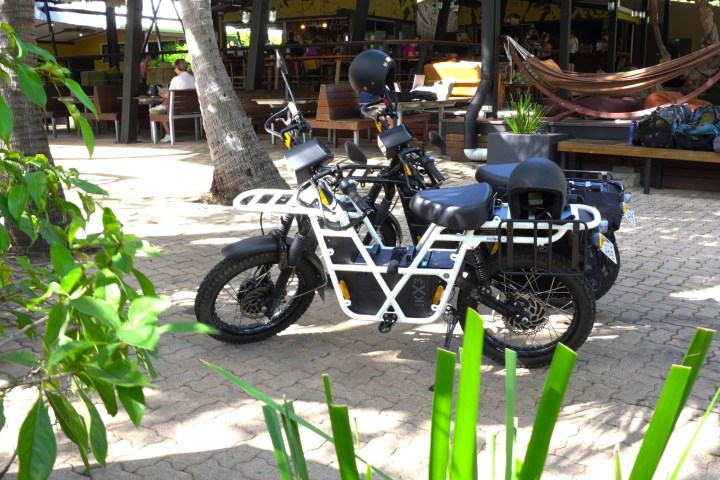 a motorcycle parked on the side of a building